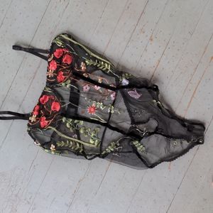 Nwot SheIn embroidered floral sexy gauze bodysuit lingerie